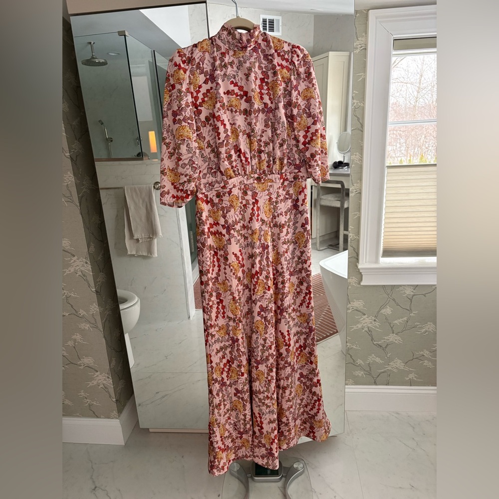 Saloni Floral High-Neck Maxi Dress - Tie-Back Detail - Romantic Pink Print - Picture 5 of 11